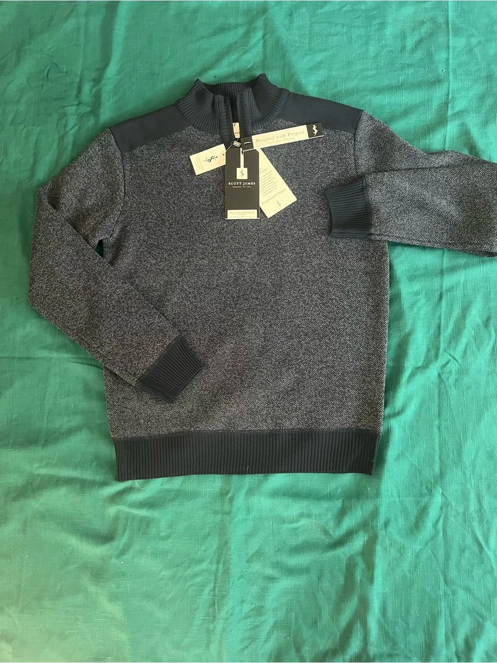 Scott James Men's Navy and Black Quarter-Zip Sweater